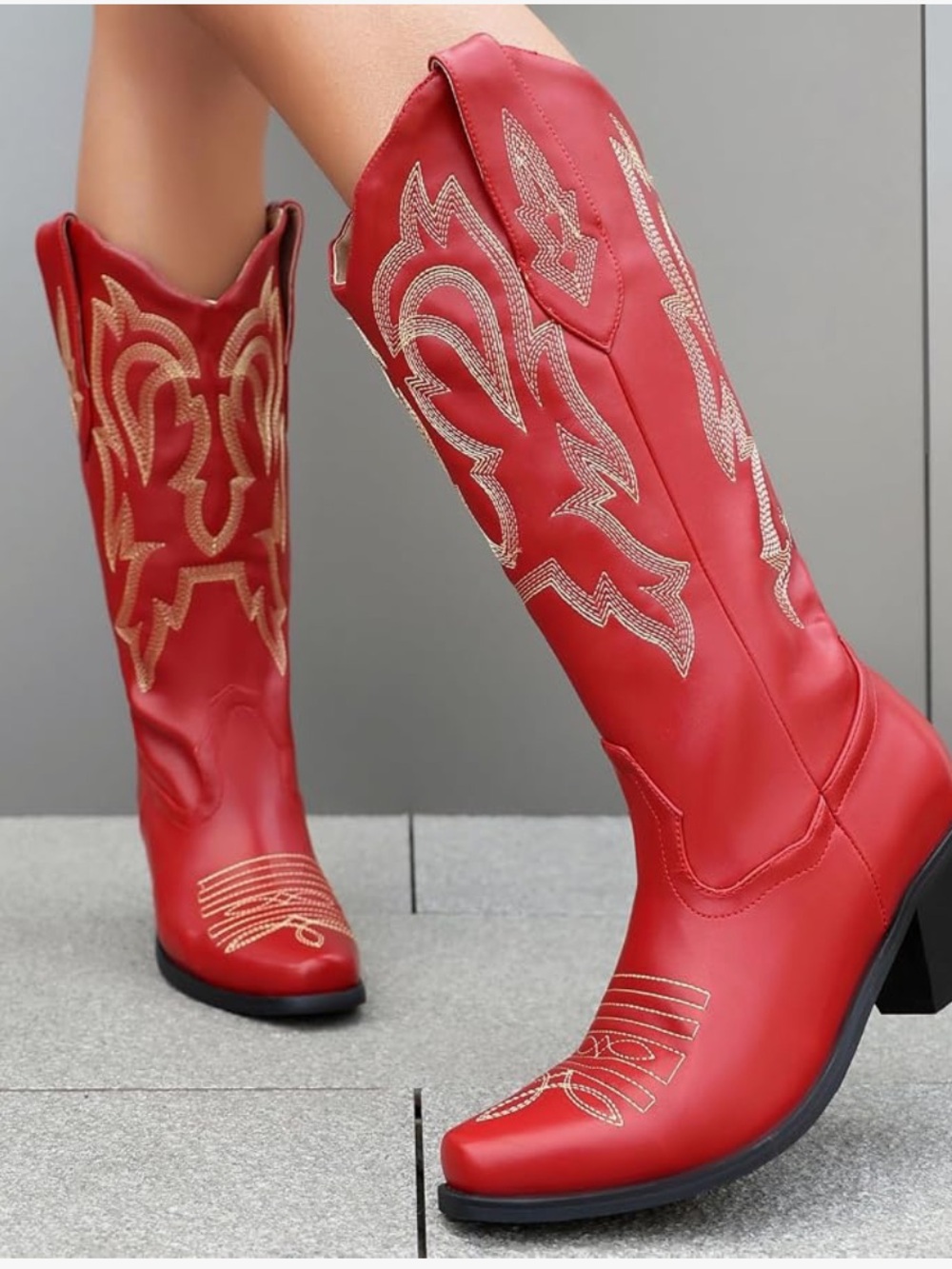 Red Western Knee-High Cowboy Boots for Women